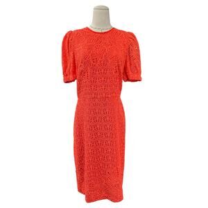 Rebecca Vallance Orange Lace Short Puff Sleeves Knee Length Crew Neck Dress 6